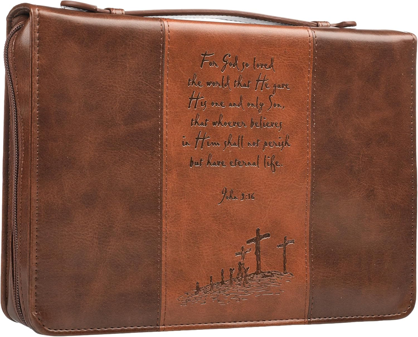 Christian Art Gifts Men or Women's Classic Bible Cover Gospel John 3:16, Brown Faux Leather