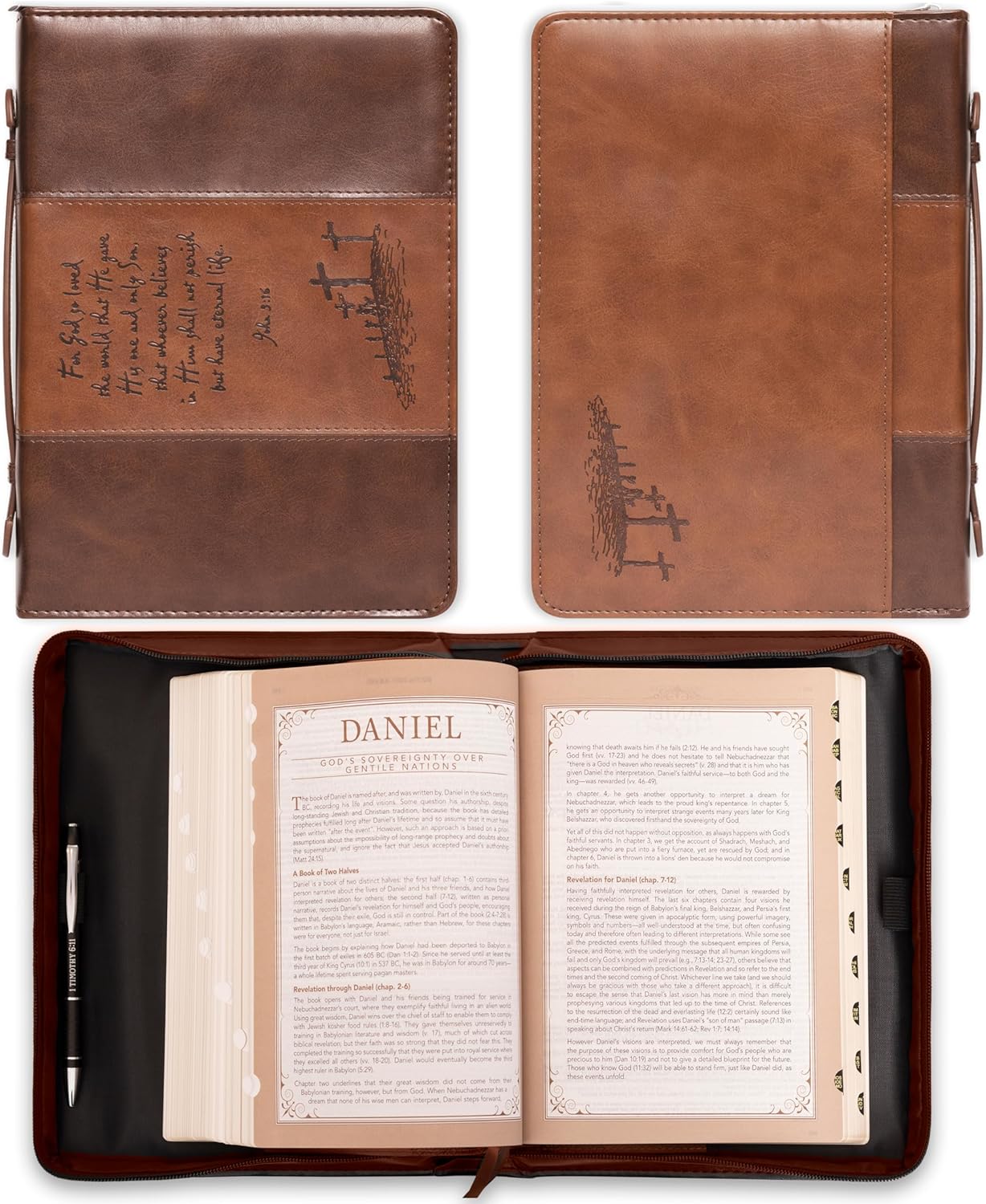 Christian Art Gifts Men or Women's Classic Bible Cover Gospel John 3:16, Brown Faux Leather