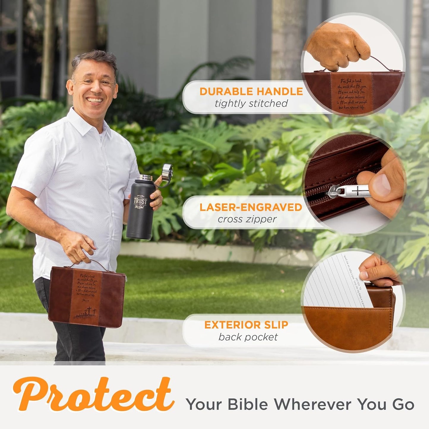 Christian Art Gifts Men or Women's Classic Bible Cover Gospel John 3:16, Brown Faux Leather