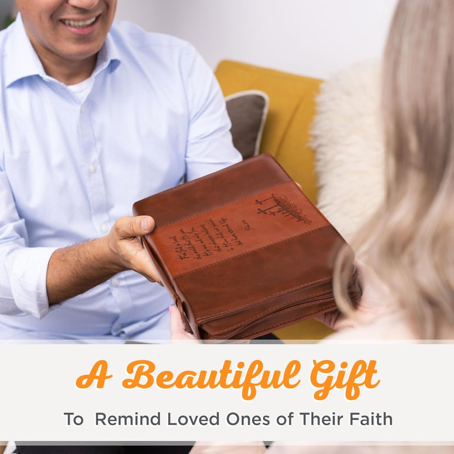 Christian Art Gifts Men or Women's Classic Bible Cover Gospel John 3:16, Brown Faux Leather