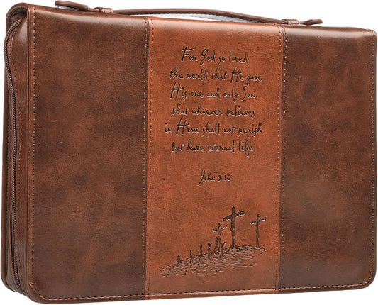 Christian Art Gifts Men or Women's Classic Bible Cover Gospel John 3:16, Brown Faux Leather