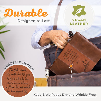 Christian Art Gifts Men or Women's Classic Bible Cover Gospel John 3:16, Brown Faux Leather